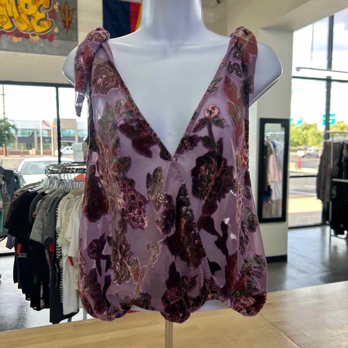 Free People Size S Purple Velvet Mesh Preloved Tank