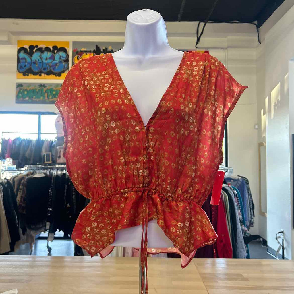 Free People Size XS Orange Preloved Blouse SS