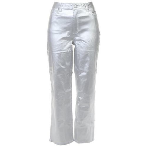 Almost Famous Size 9 Metallic Coated Straight-Leg Pants - Metallic
