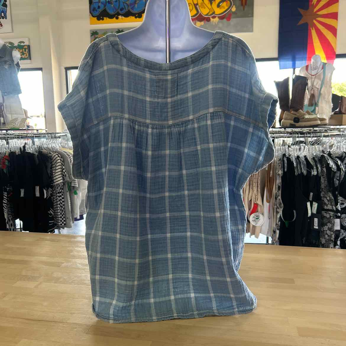 Lucky Brand Size XL Blue Preloved Blouse SS
