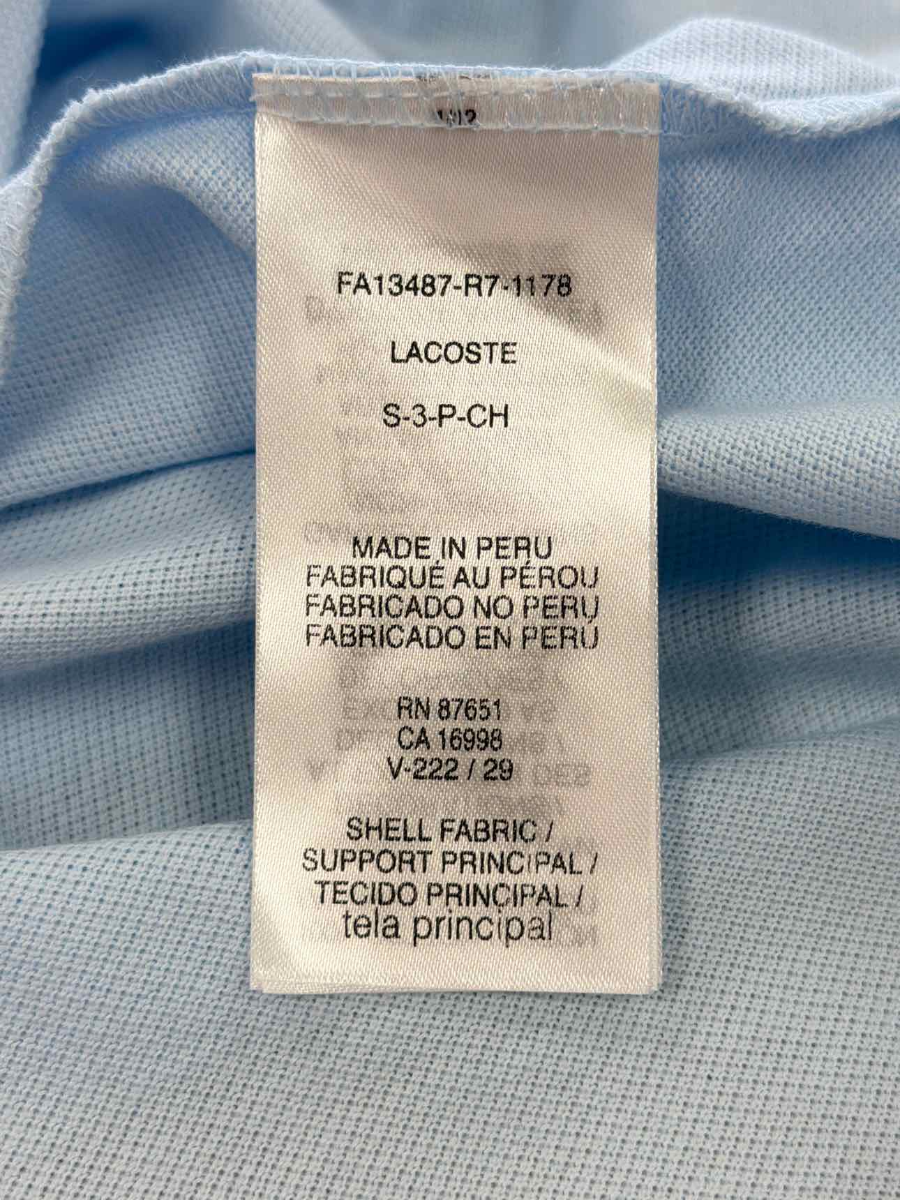 Lacoste Size S Original Cotton Pique Polo Light Blue