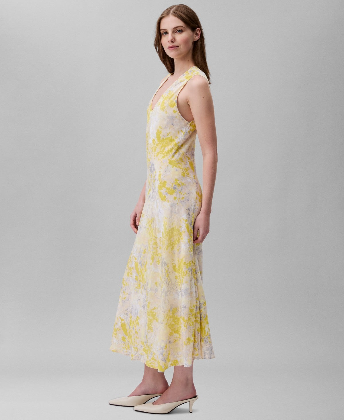 Calvin Klein Women's Viscose Print Sleeveless MIDI Dress - Yellow