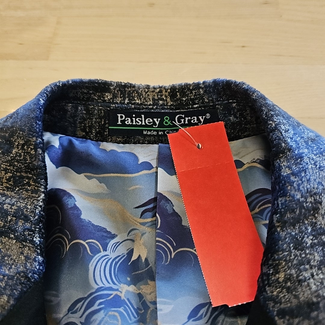 Paisley & Gray Men's Slim-Fit Double-Breasted Tuxedo Jacket - Blue and Gold