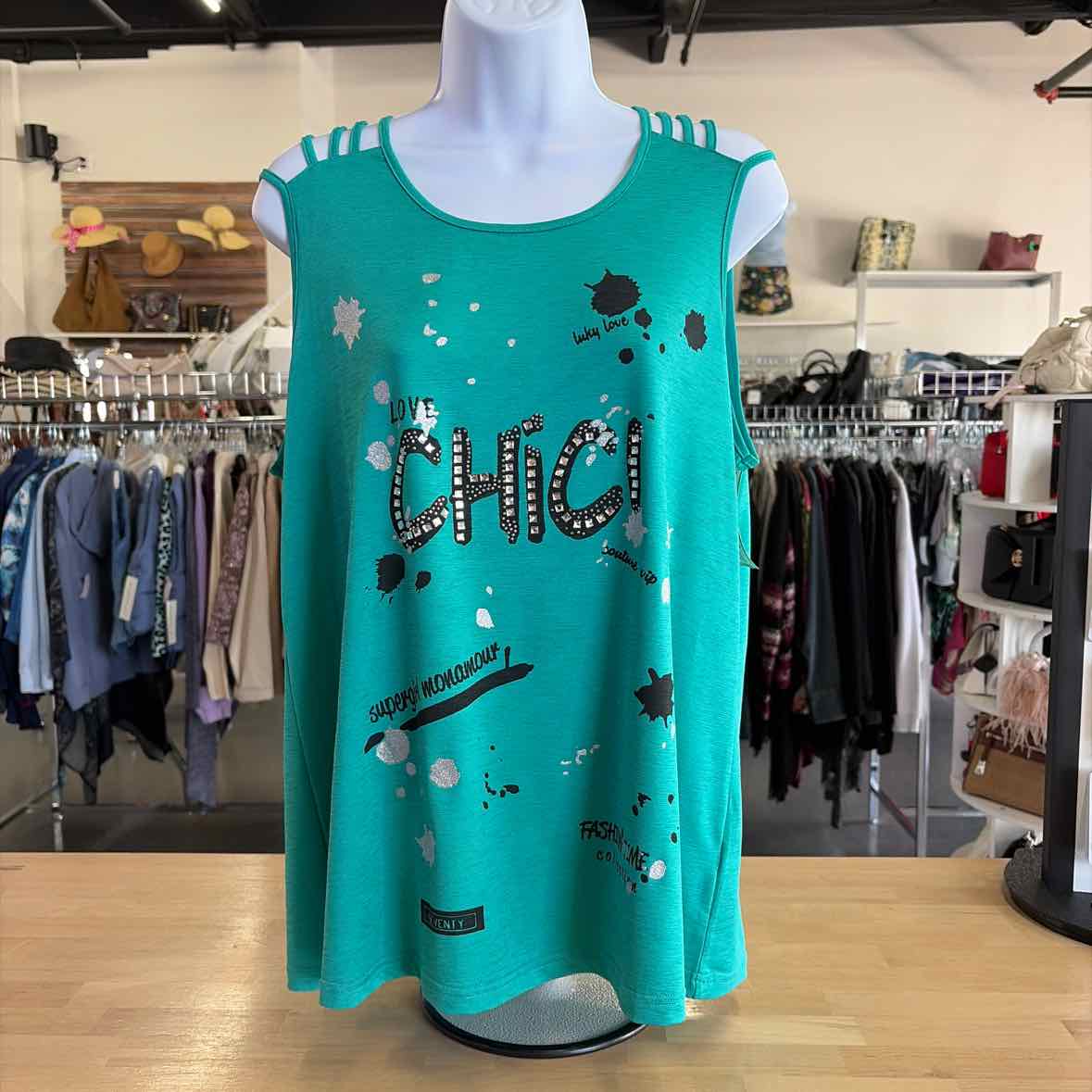 Size M Green Polyester Spandex Preloved Tank