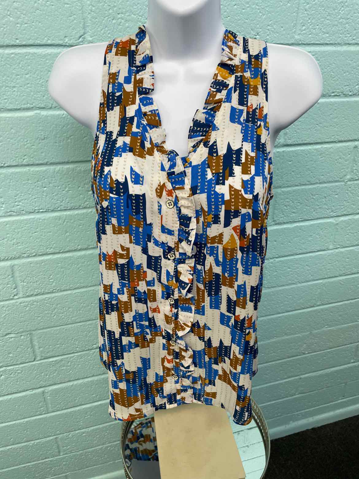 Cabi Size XS Blue & Beige Print Sleeveless