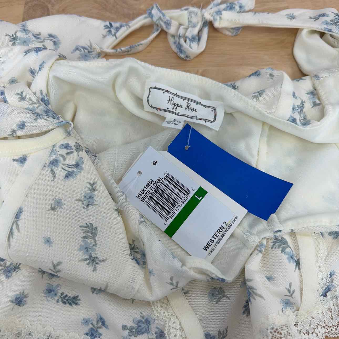 hippie rose Size L Corset Short-Sleeve Mesh Top - White Floral