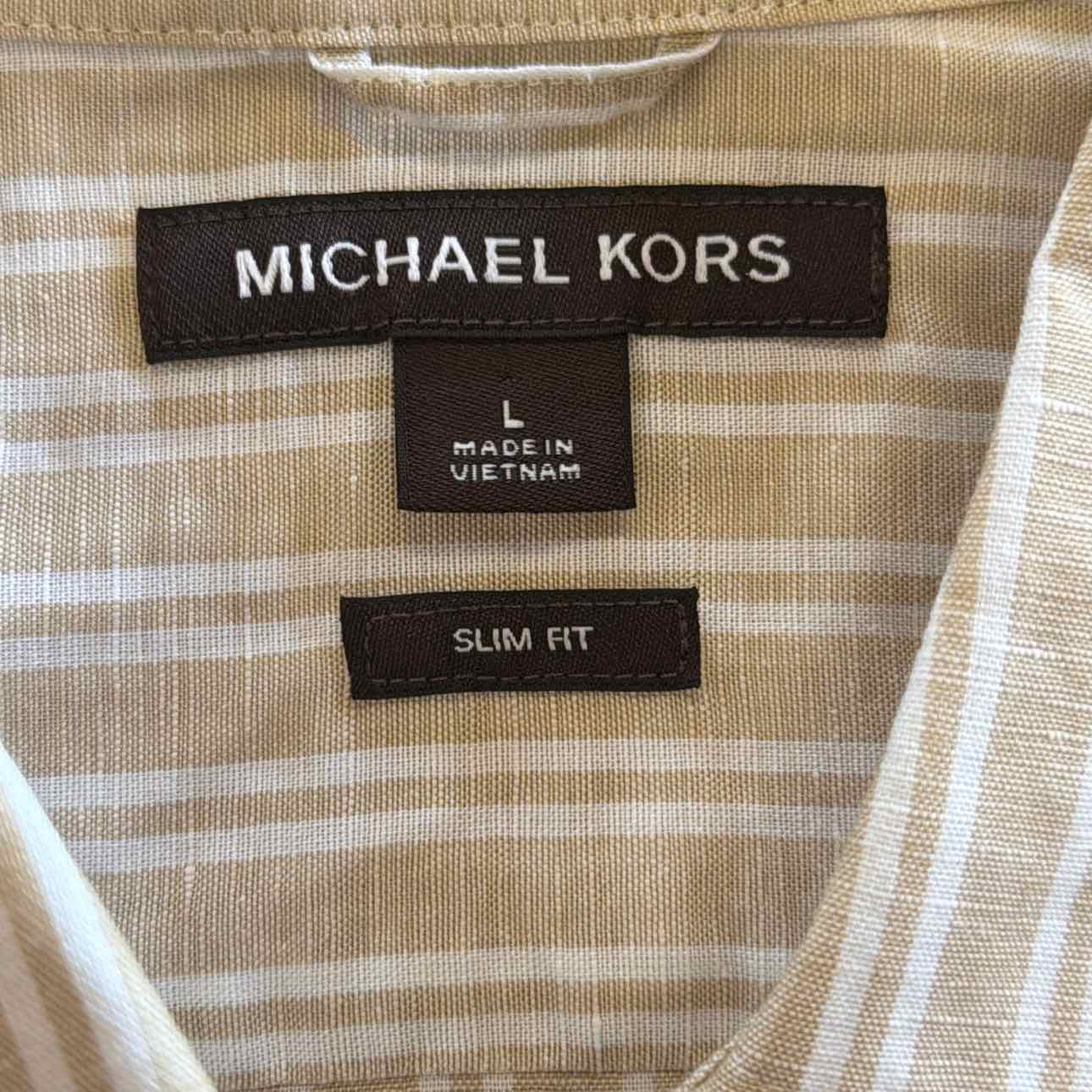 Michael Kors Size L Beige New MENS Button Down Shirt