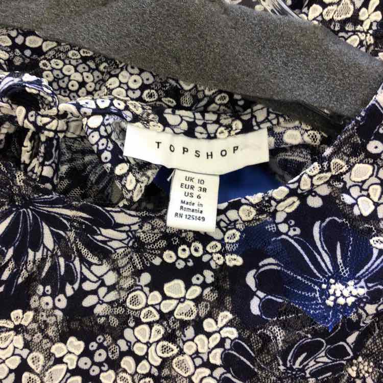 topshop Size 6 Cream & Blue Lace Preloved Blouse LS