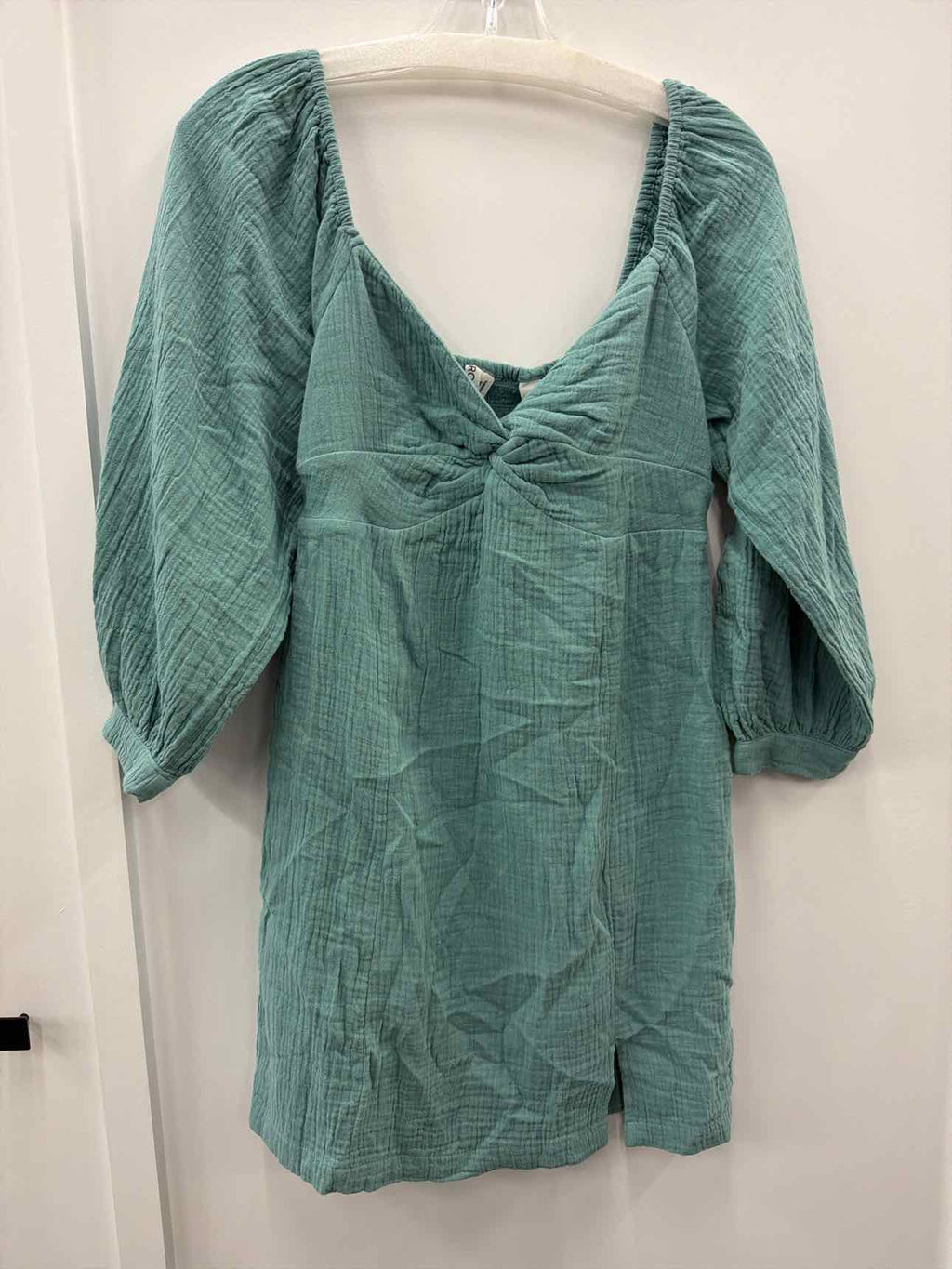 ROXY Mini Dress Sz M Mineral Blue V-Neck Peasant Sleeves New with Tags