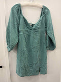 ROXY Mini Dress Sz M Mineral Blue V-Neck Peasant Sleeves New with Tags
