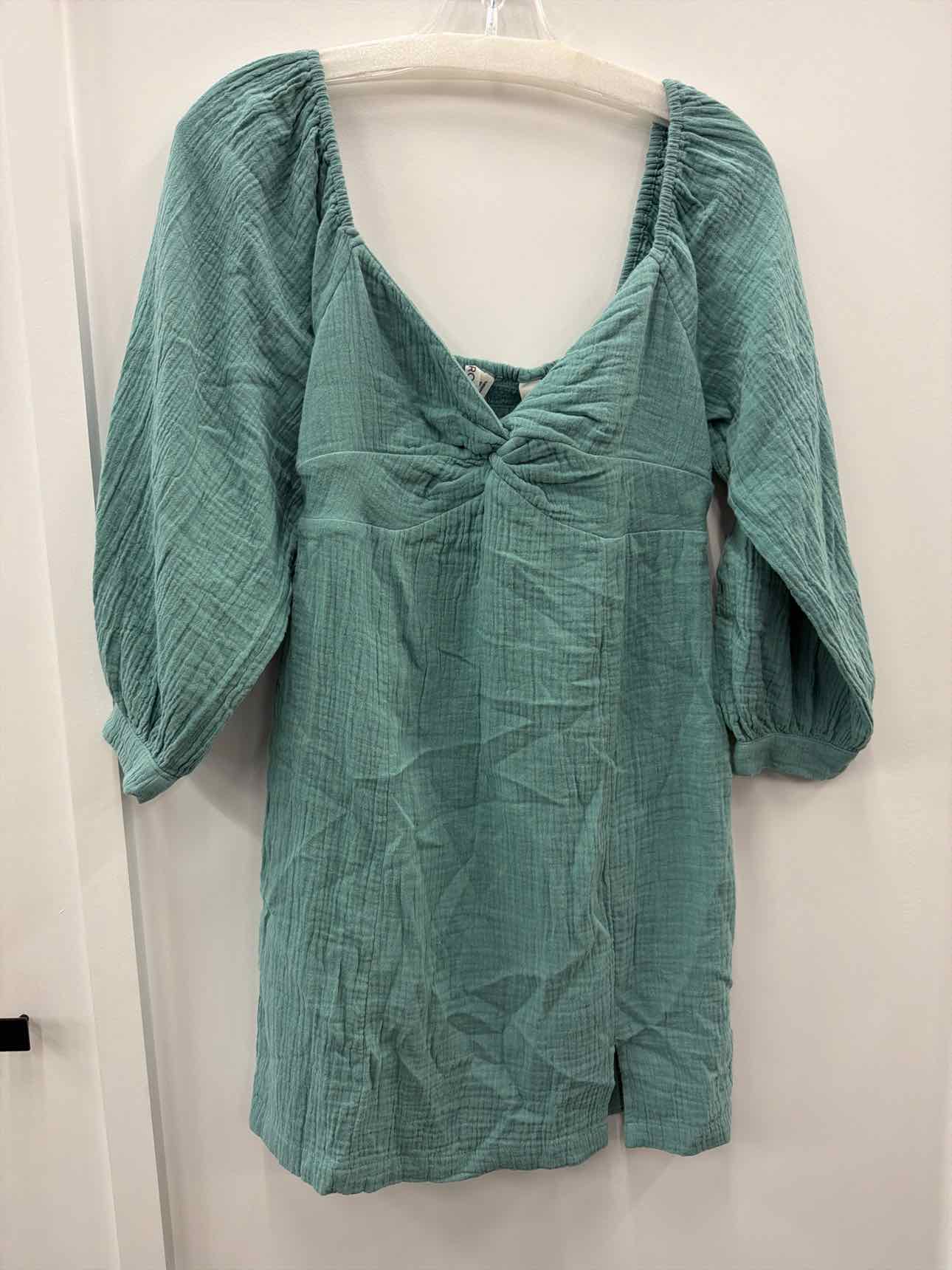 ROXY Mini Dress Sz M Mineral Blue V-Neck Peasant Sleeves New with Tags