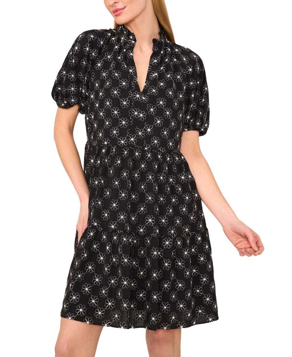 CeCe Embroidery Short Sleeve Babydoll Dress Women's Dress Rich Black : XL, Polye