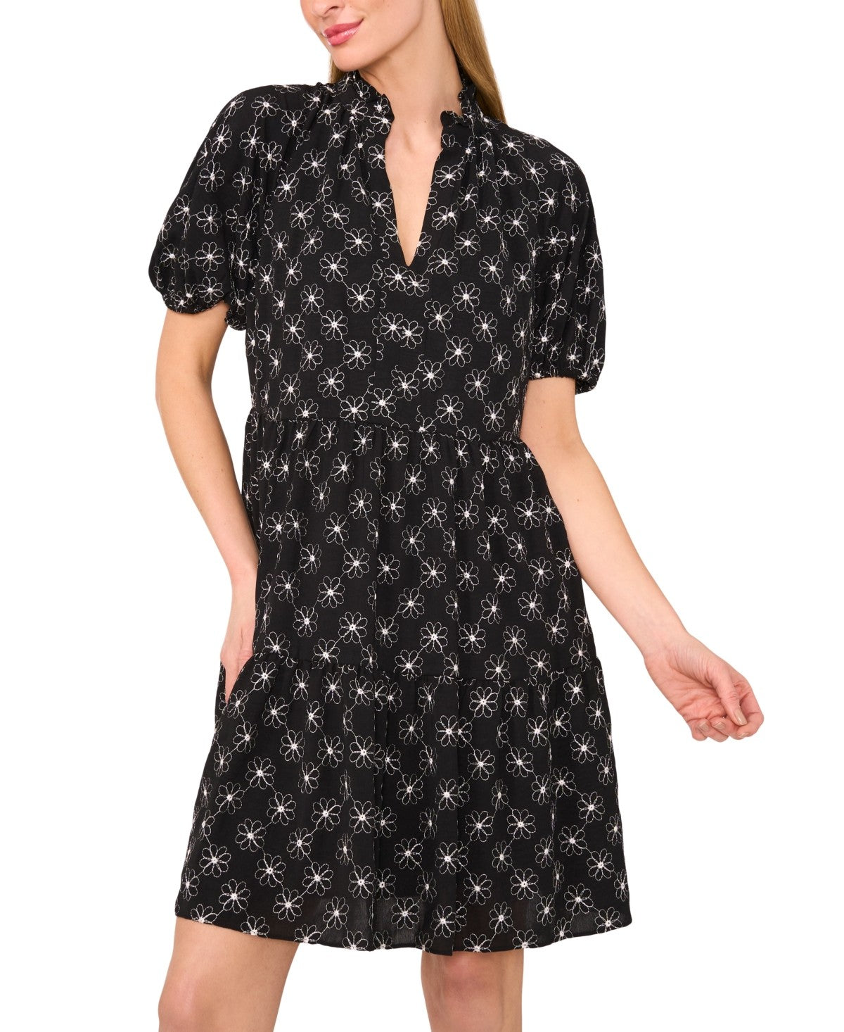 CeCe Embroidery Short Sleeve Babydoll Dress Women's Dress Rich Black : XL, Polye