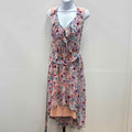CeCe Size L Pink Printed V-Neck MIDI Dress
