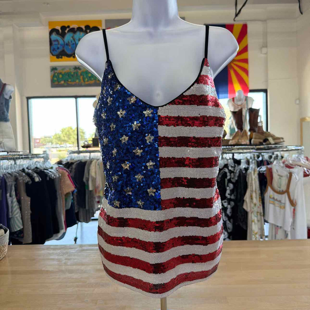 MissChievous Size S Red/White/Blue Sequined Preloved Tank