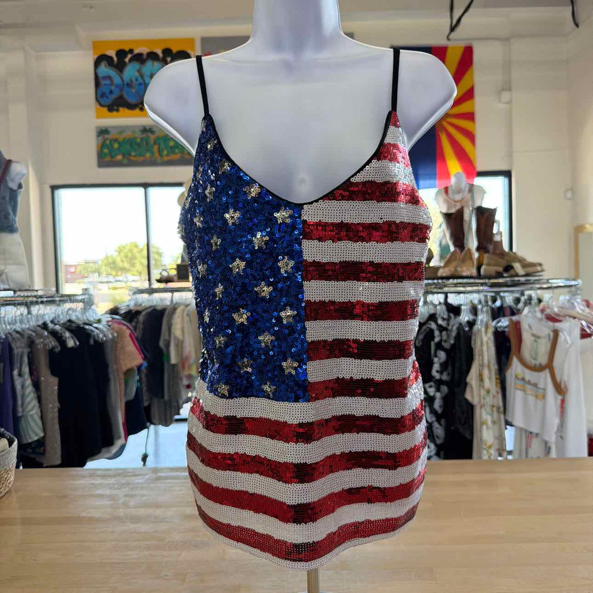 MissChievous Size S Red/White/Blue Sequined Preloved Tank