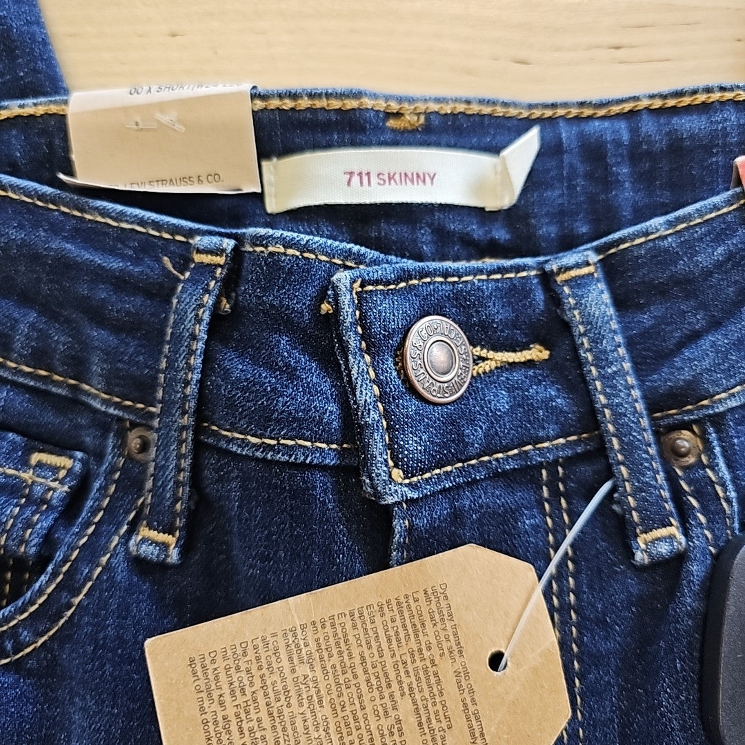 Levi's Size 00 24x26 Short Blue 711 Skinny Stretch Jeans NWT