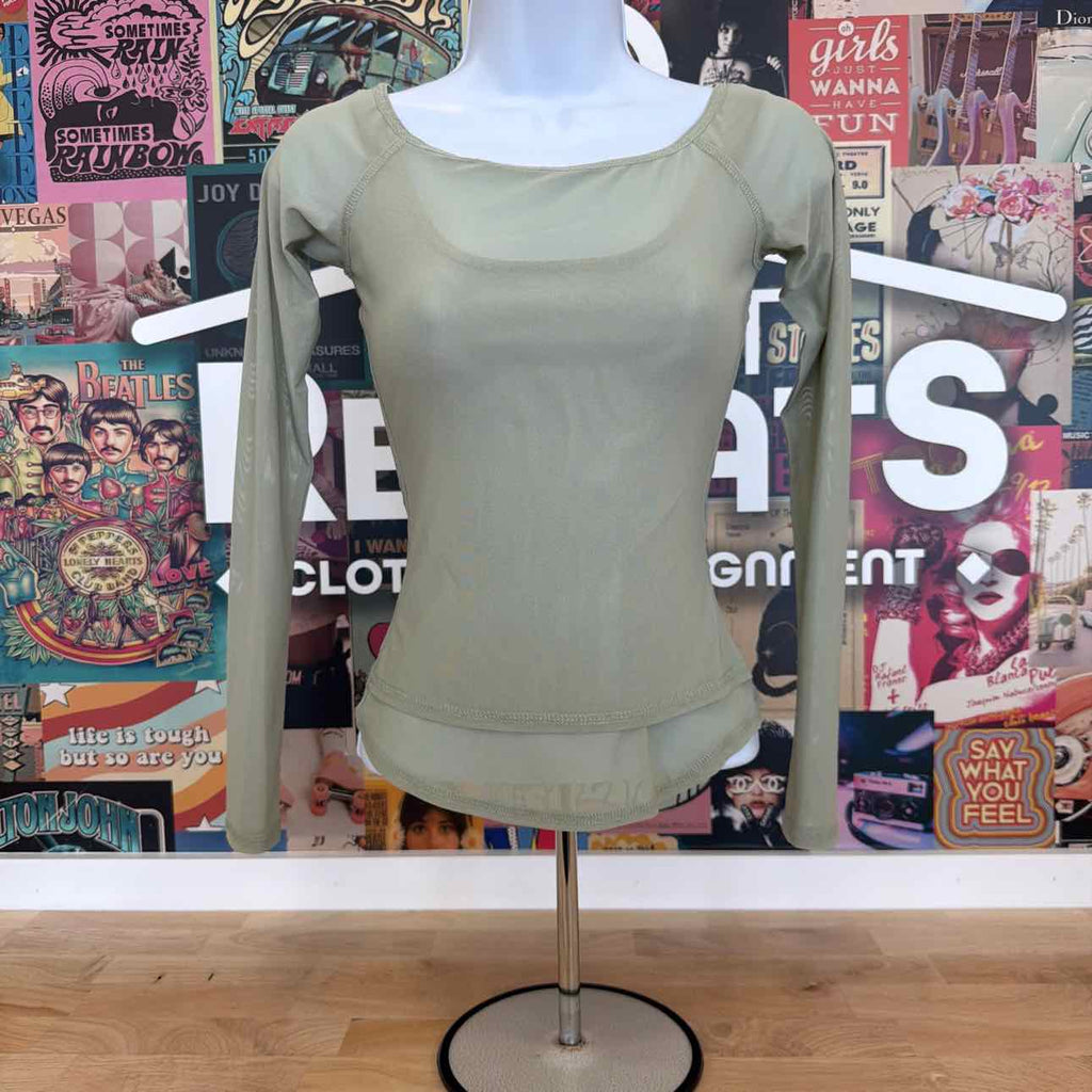 Just Polly Size XS Mesh Two-Fer Long-Sleeve