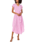 Vince Camuto Size L Printed Flutter-Sleeve Handkerchief Dress - Violet Blush