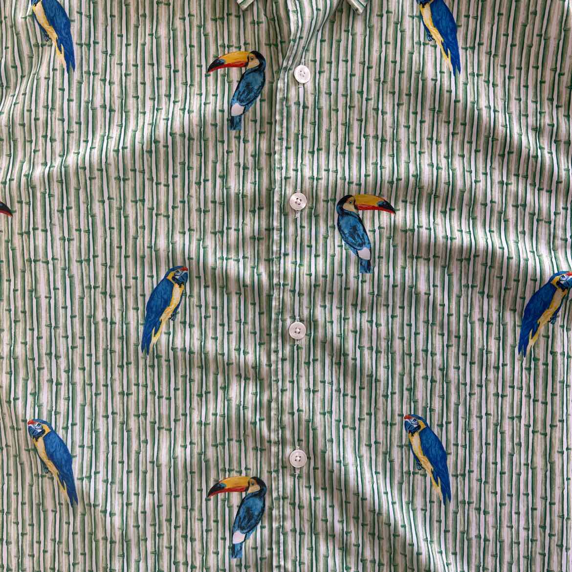 Caribbean Size XXL Green Print Preloved MENS Short Sleeve Shirt