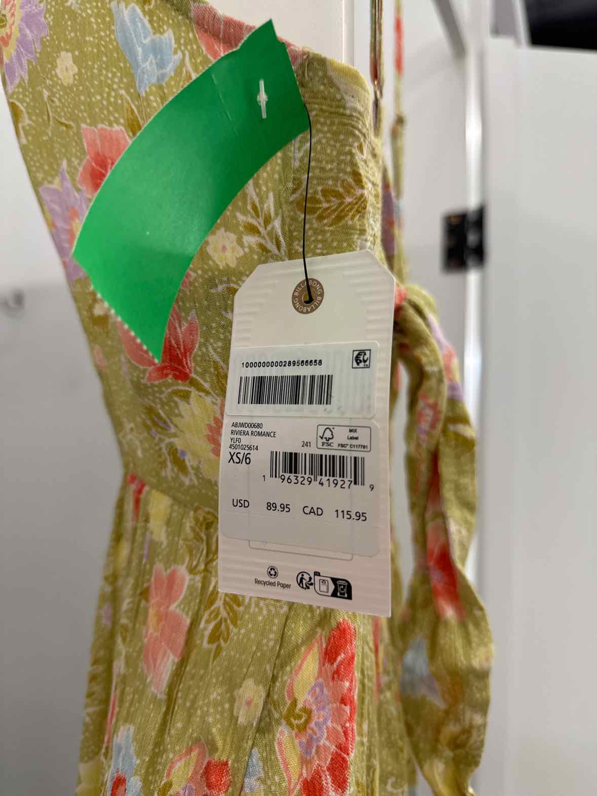 billabong Size XS Green Floral Riviera Romance Sundress NWT
