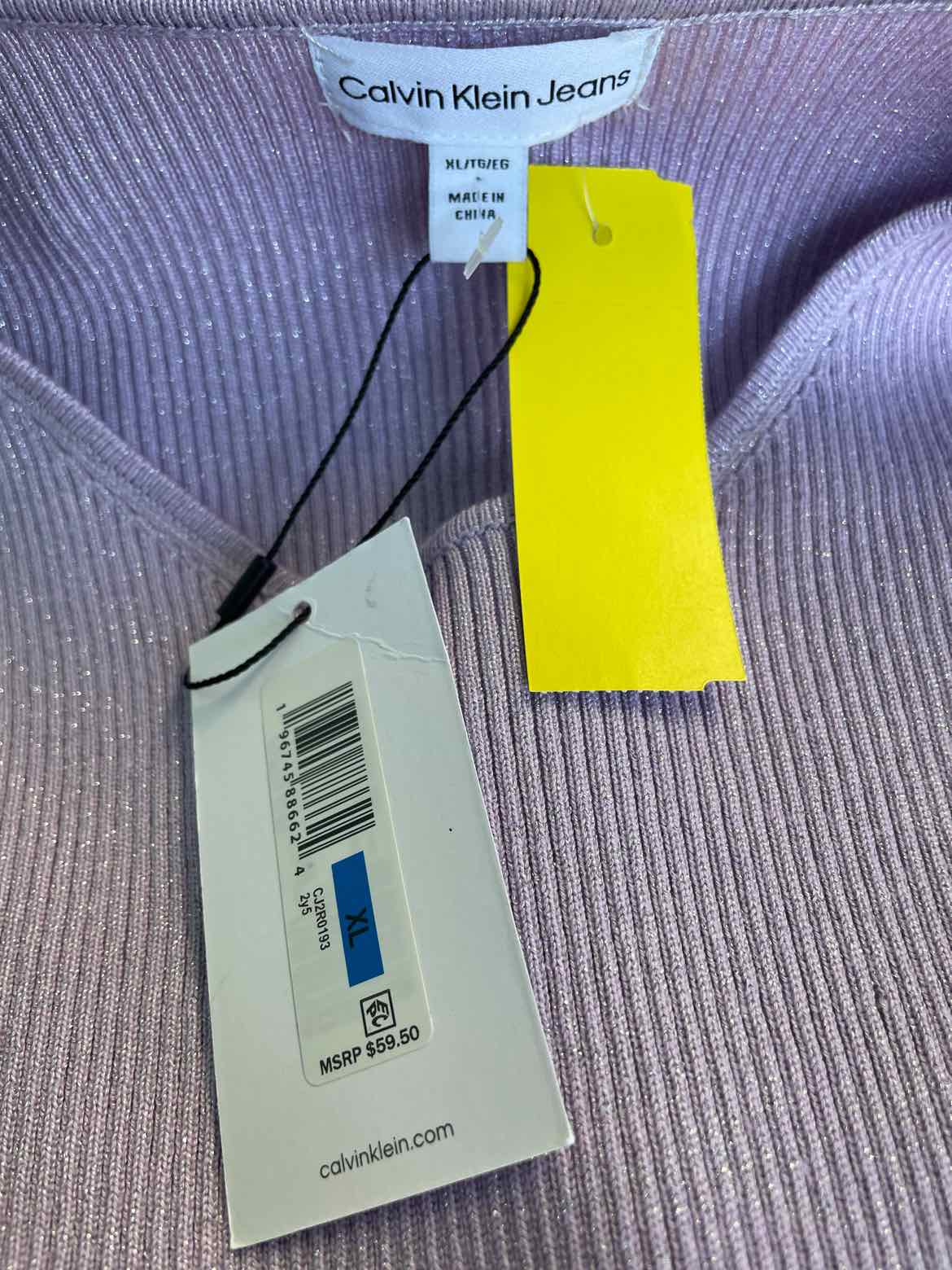 Calvin Klein Size XL Cropped Rib-Knit Sweater - Orchid Bloom Silver