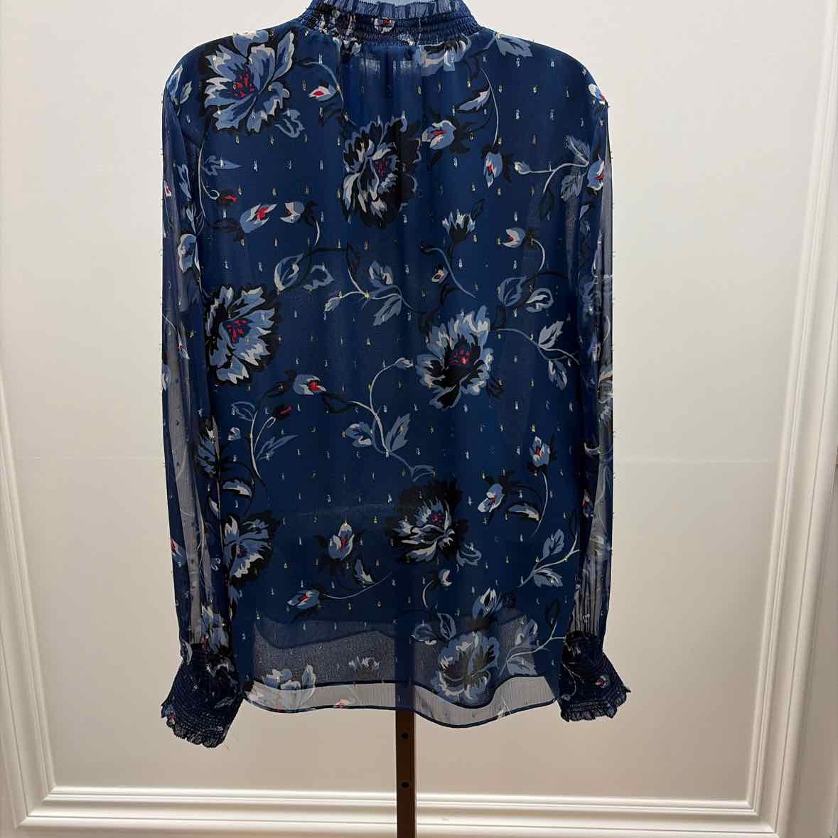 White House Black Market Size 14 Navy & Red Blouse LS
