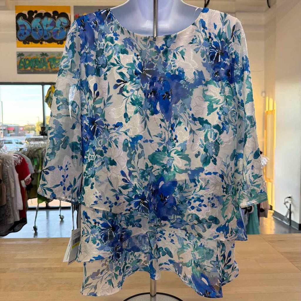 Alex Evenings Women's Printed Tulip-Hem Chiffon Burnout Blouse - Ivory Multi