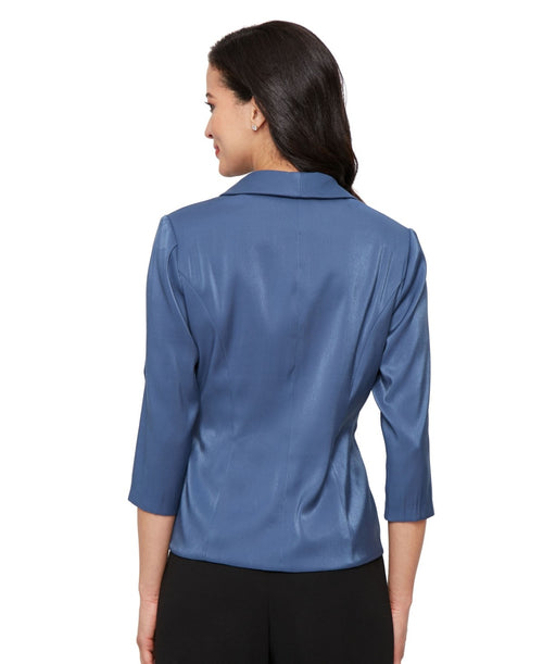 Alex Evenings Women's Structured Shawl-Collar Blouse - Wedgewood