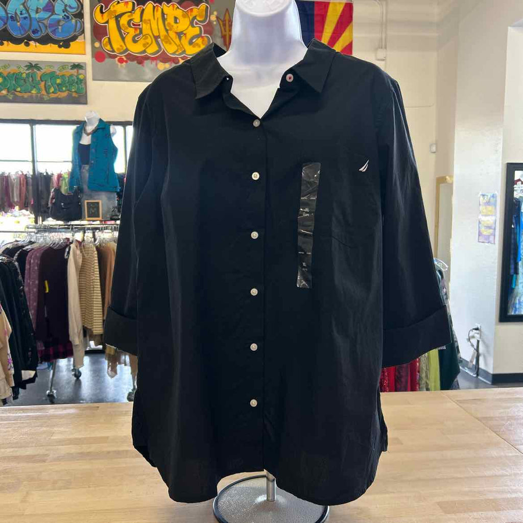 Nautica Size XL Black New Button Down Shirt