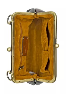 Patricia Nash Black & Brown Vione Frame Kisslock Leather NWOT