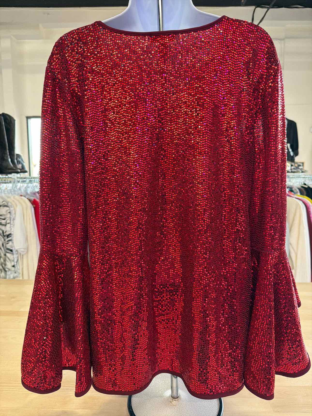 Vince Camuto Size L Red Sequined Blouse