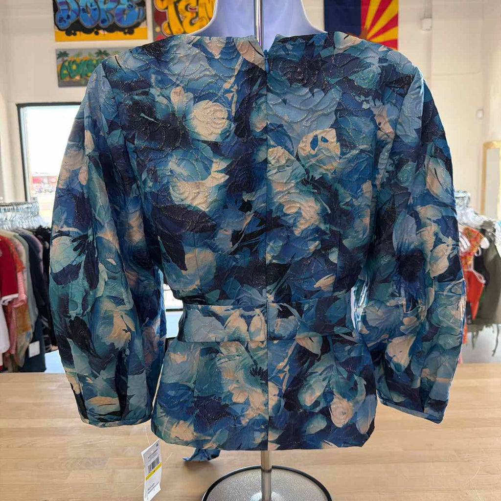 Alex Evenings Women's Jacquard Print Metallic Top - Blue Multi