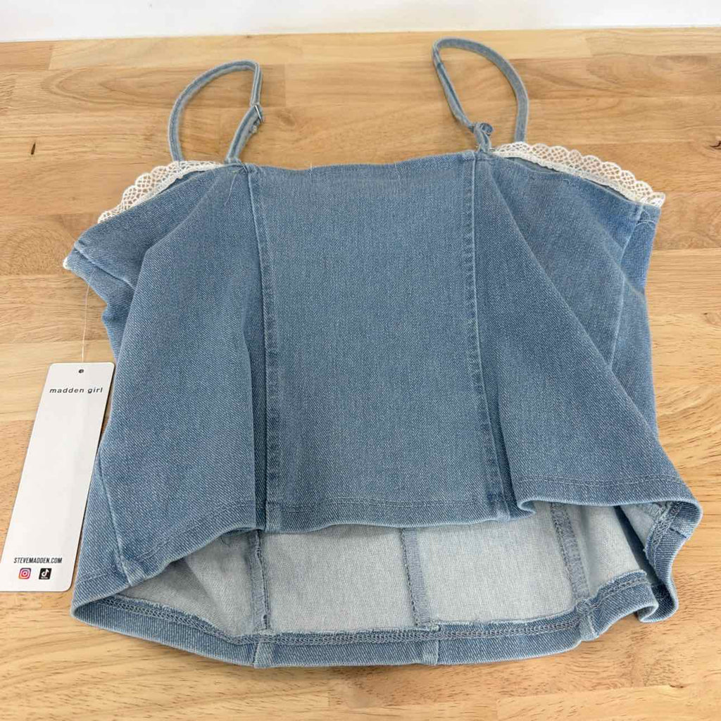 Madden Girl Size XL Denim Corset Top - Light Wash Denim