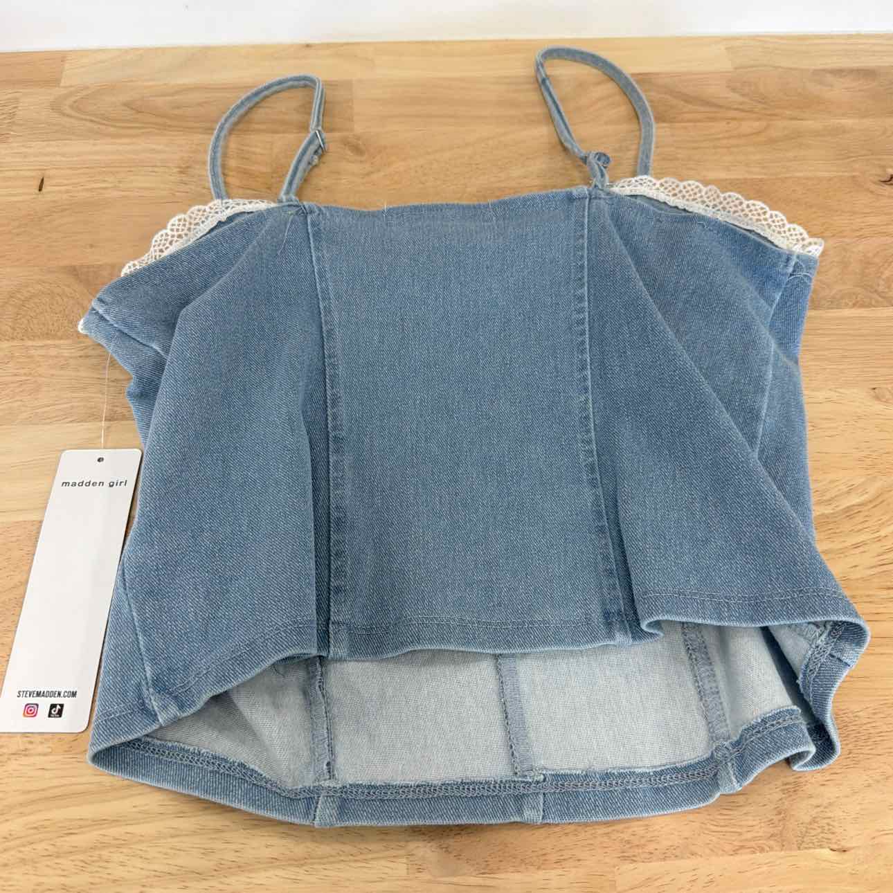 Madden Girl Size XL Denim Corset Top - Light Wash Denim