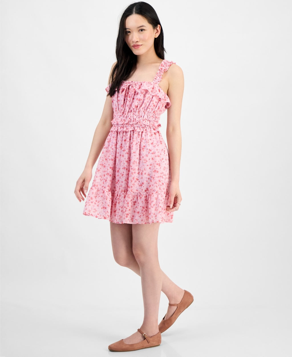 kingston grey Size XS Square-Neck Ruffle-Strap Mini Dress - Tender Touch Ditsy