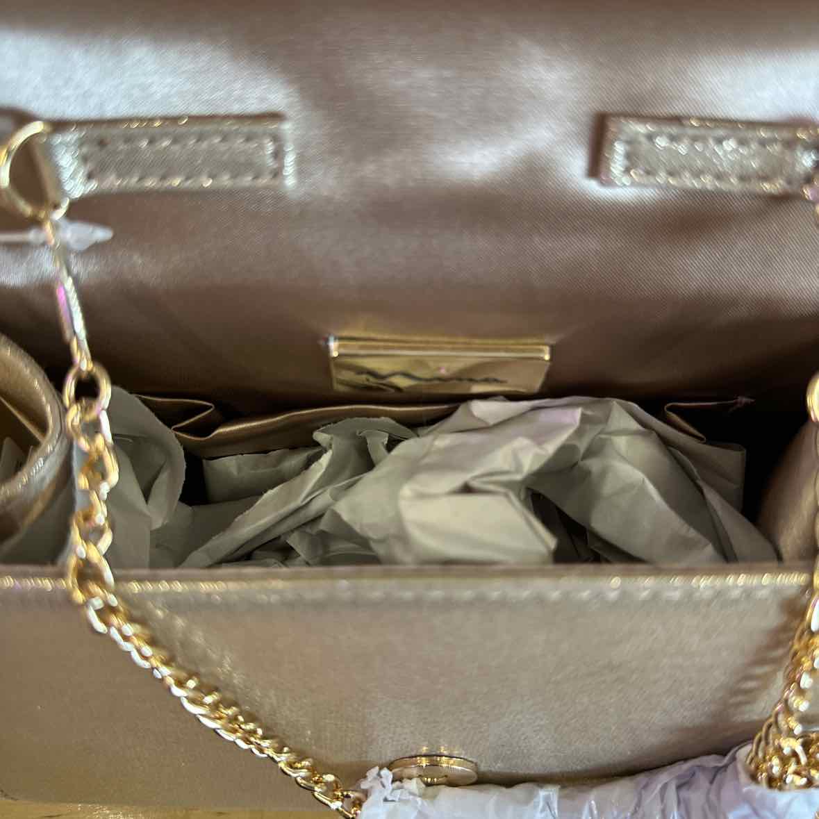 Nina Crystal Flower Embellished Metallic Satchel Bag - Taupe