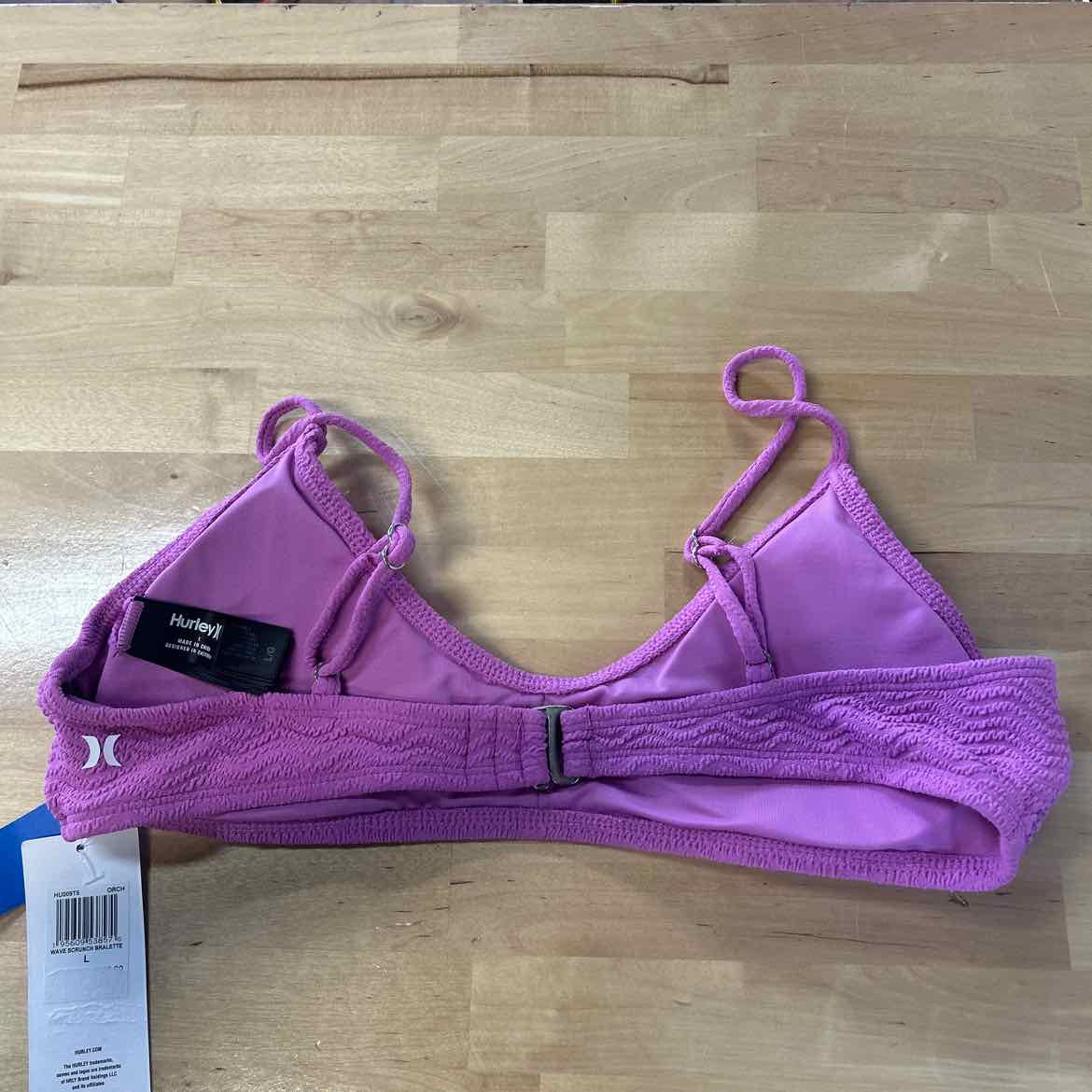 Hurley Size L Wave Scrunch Bralette Bikini Top - Orchid