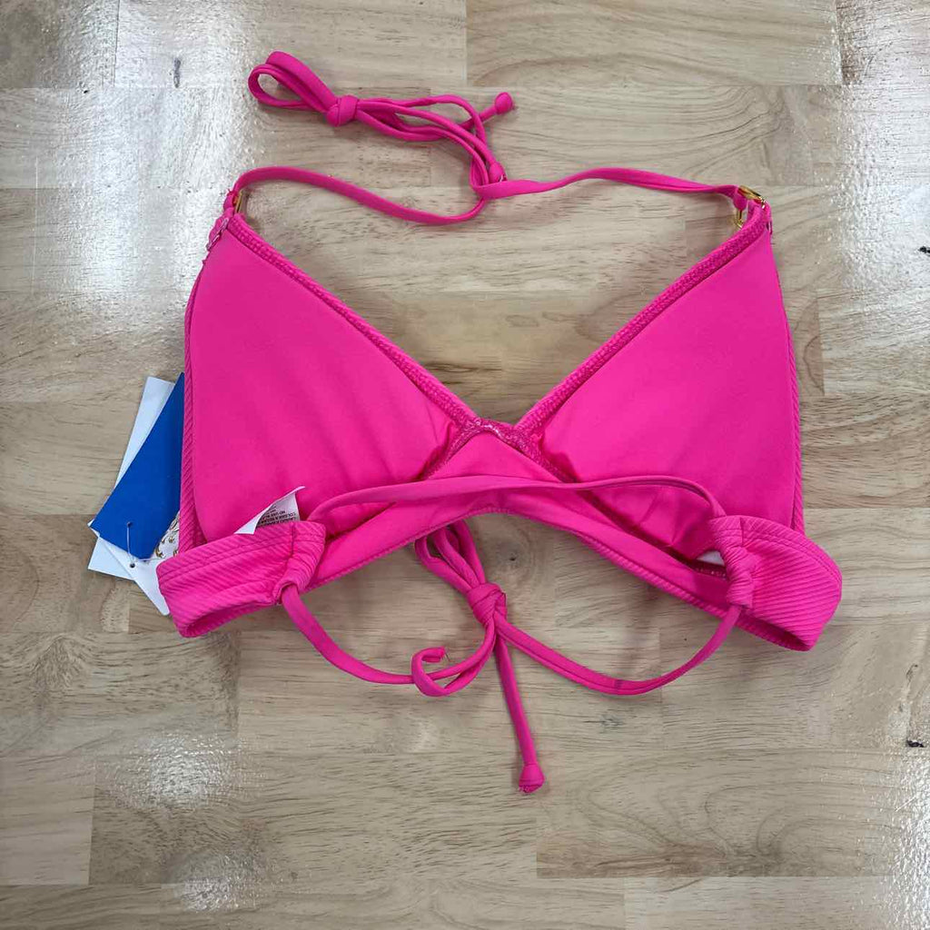 Becca Women's Modern Edge Textured Rib Halter Bikini Top - Pink Glo