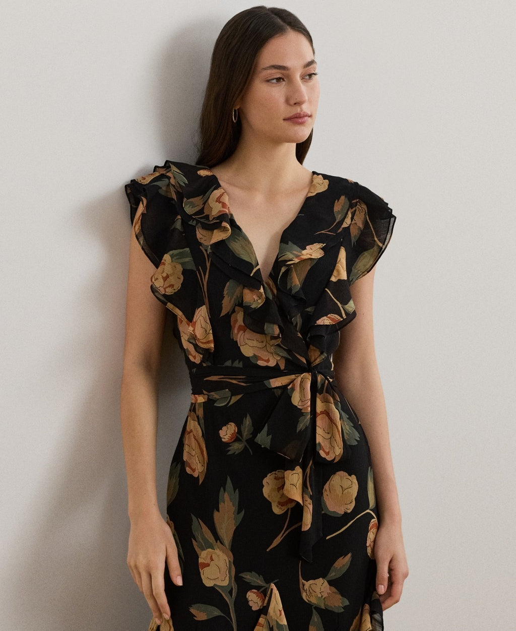 Lauren Ralph Lauren Women's Floral Ruffle-Trim Georgette Gown - Black Multi