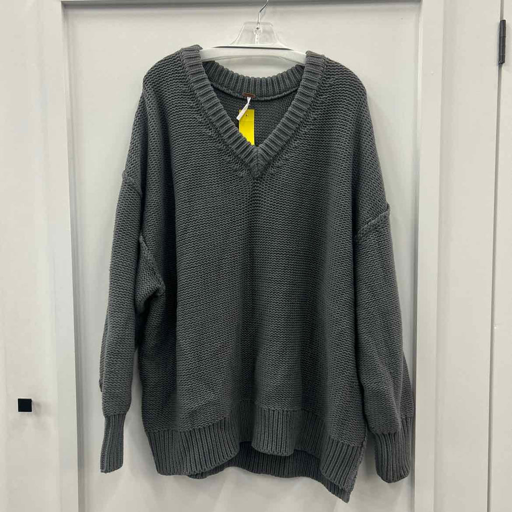 Free People Size L Gray Knit Sweater
