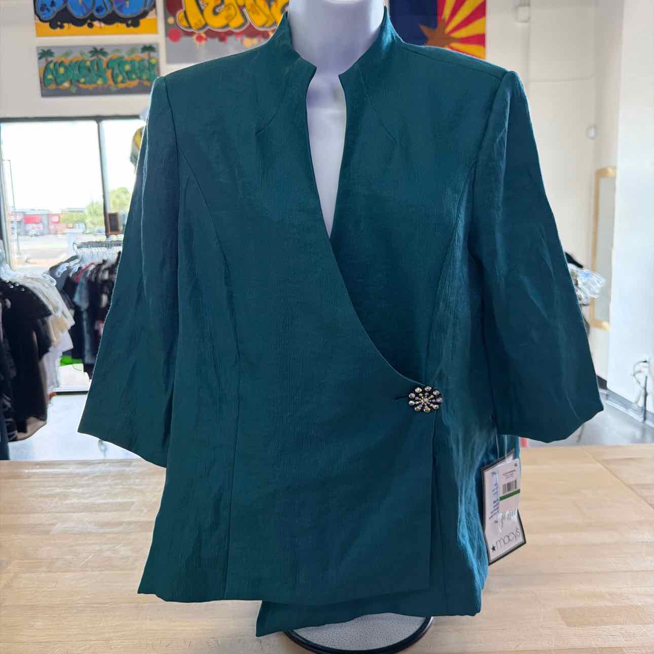 Alex Evenings Women's Asymmetrical Wrap Blouse - Teal