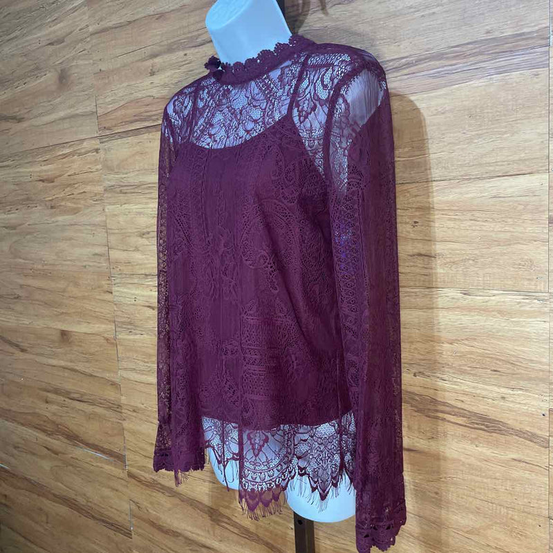 WAYF Size S Maroon Lace Blouse