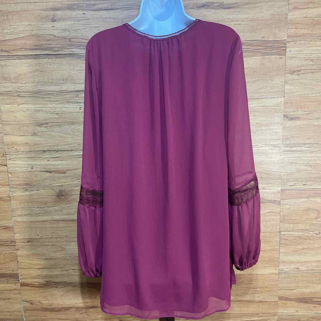 White House Black Market Size M Maroon Pink Boho Tunic Blouse