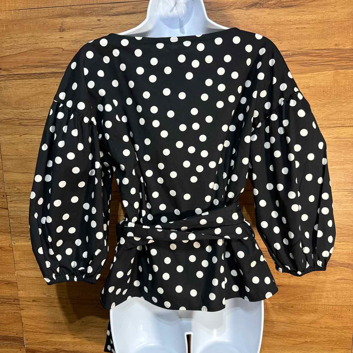 White House Black Market Size S Black White Polka Dot Wrap Blouse