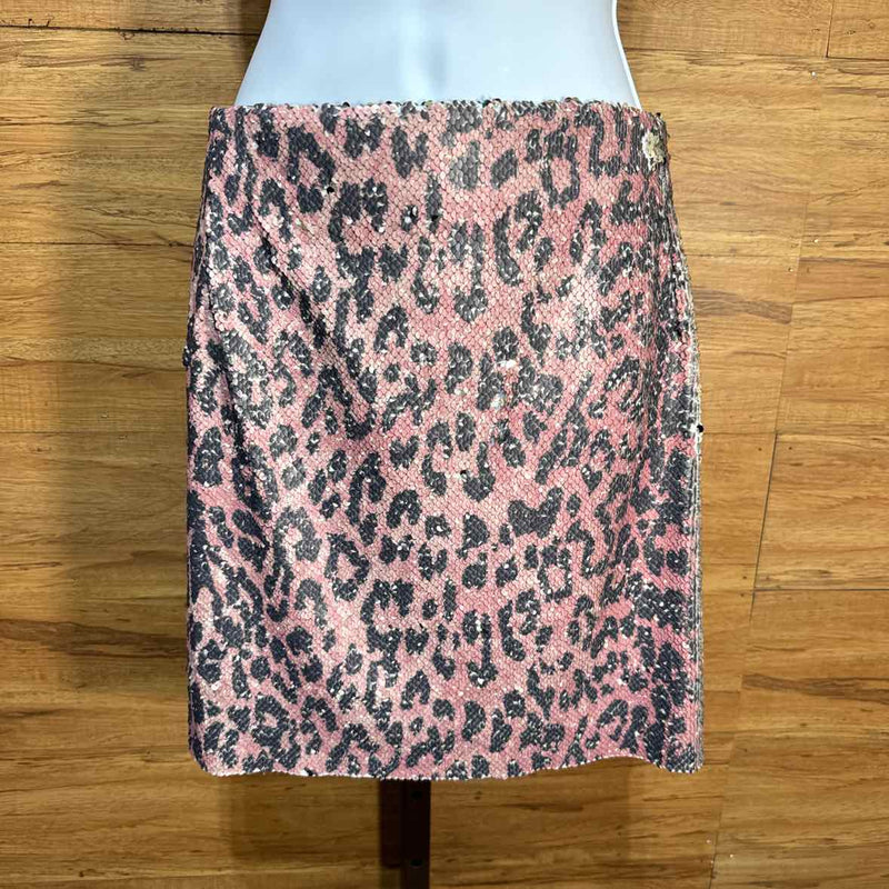 Free People Size 12 Pink Gray Cheetah Print Sequined Skirt NWT