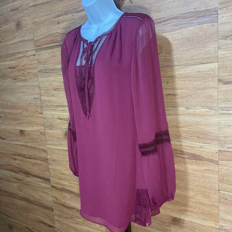 White House Black Market Size M Maroon Pink Boho Tunic Blouse