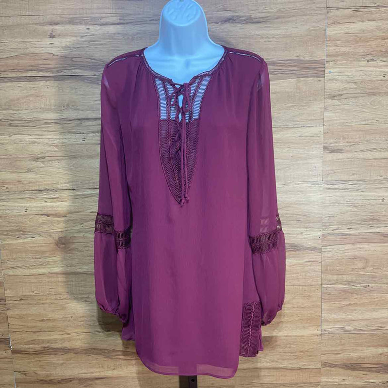 White House Black Market Size M Maroon Pink Boho Tunic Blouse
