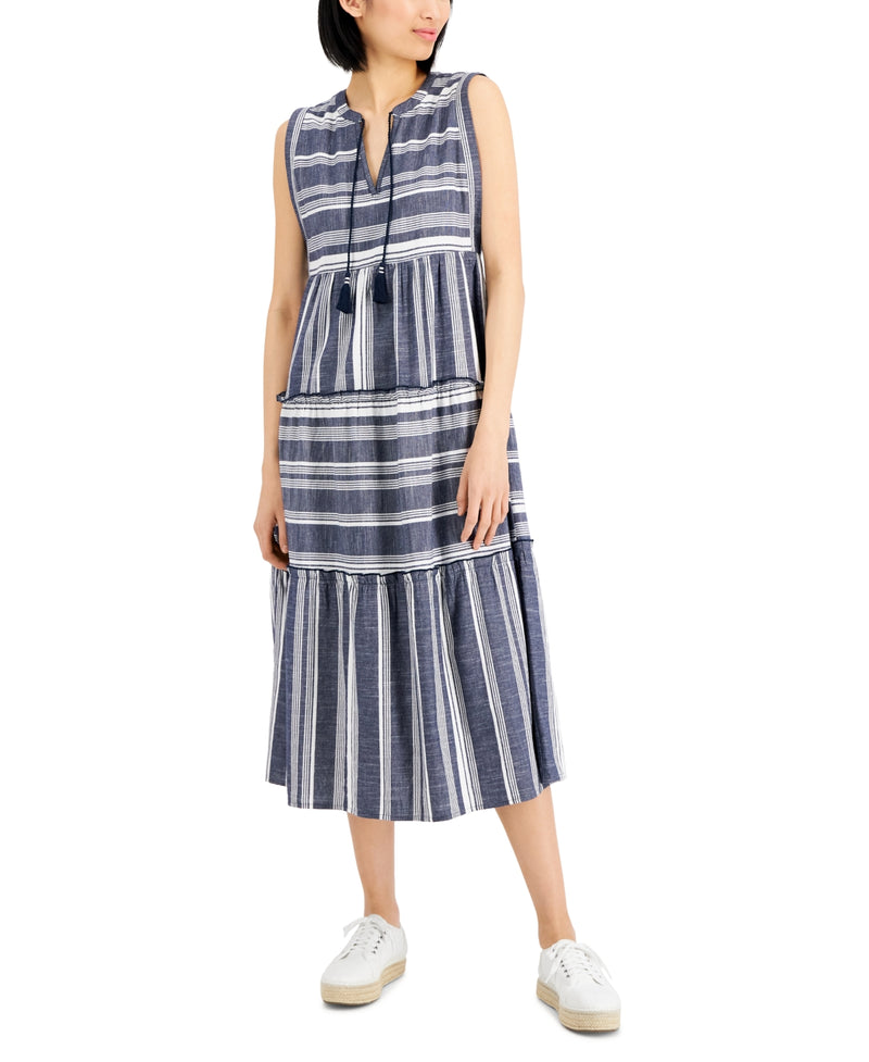 Charter Club Size PP Blue White Stripe Midi Dress NWT