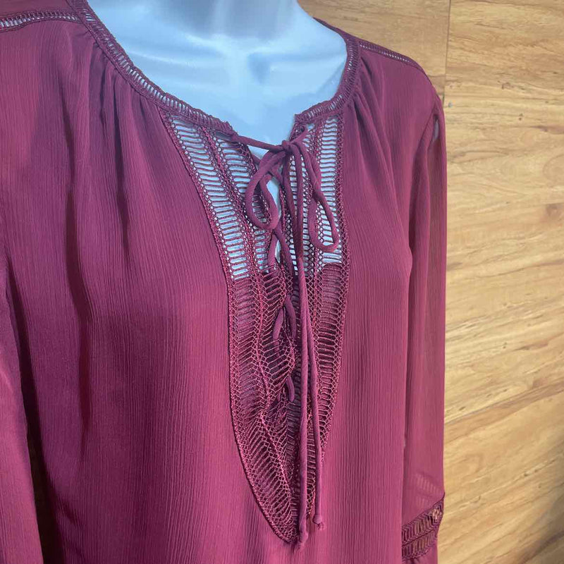 White House Black Market Size M Maroon Pink Boho Tunic Blouse